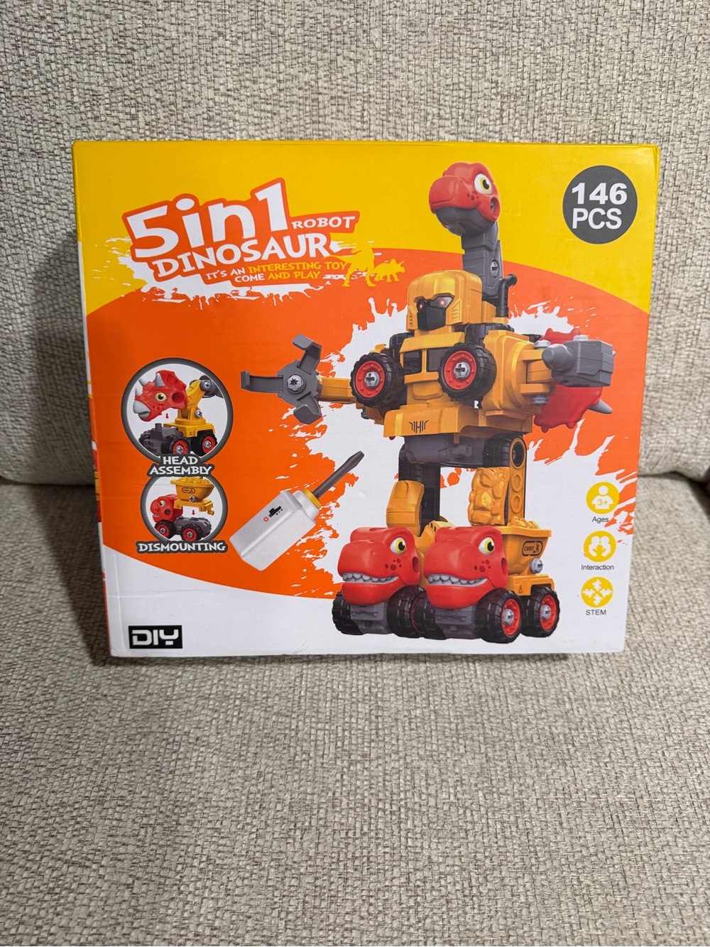 5-in-1 Yellow & Red Transforming Dinosaur Robot Toy - 146 PCS